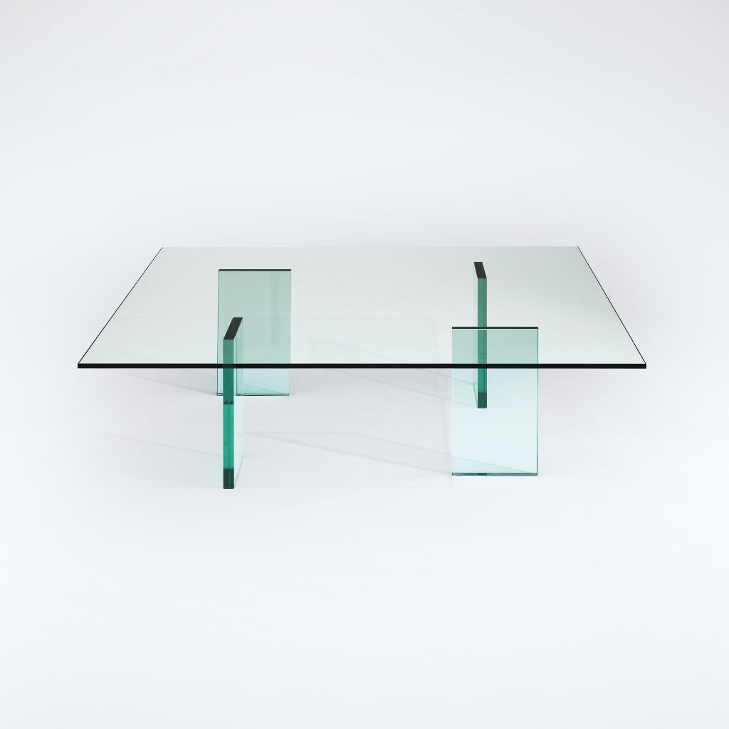 GLASS TABLE (1976) - Low square crystal coffee table