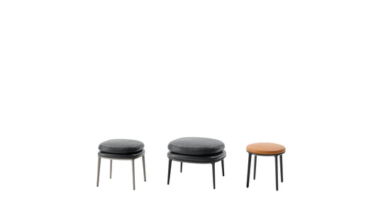 CARATOS - Upholstered round leather pouf