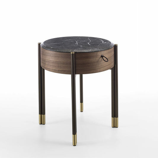 Bayus Tondo 44 - Round Walnut Bedside Table by Porada #Marble | grey Carnico