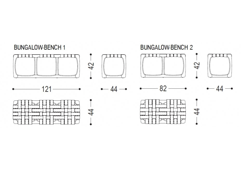 BUNGALOW - Teak garden bench with fabric seat (Dimensions - L.121 x P.44 x H.42) by Riva 1920