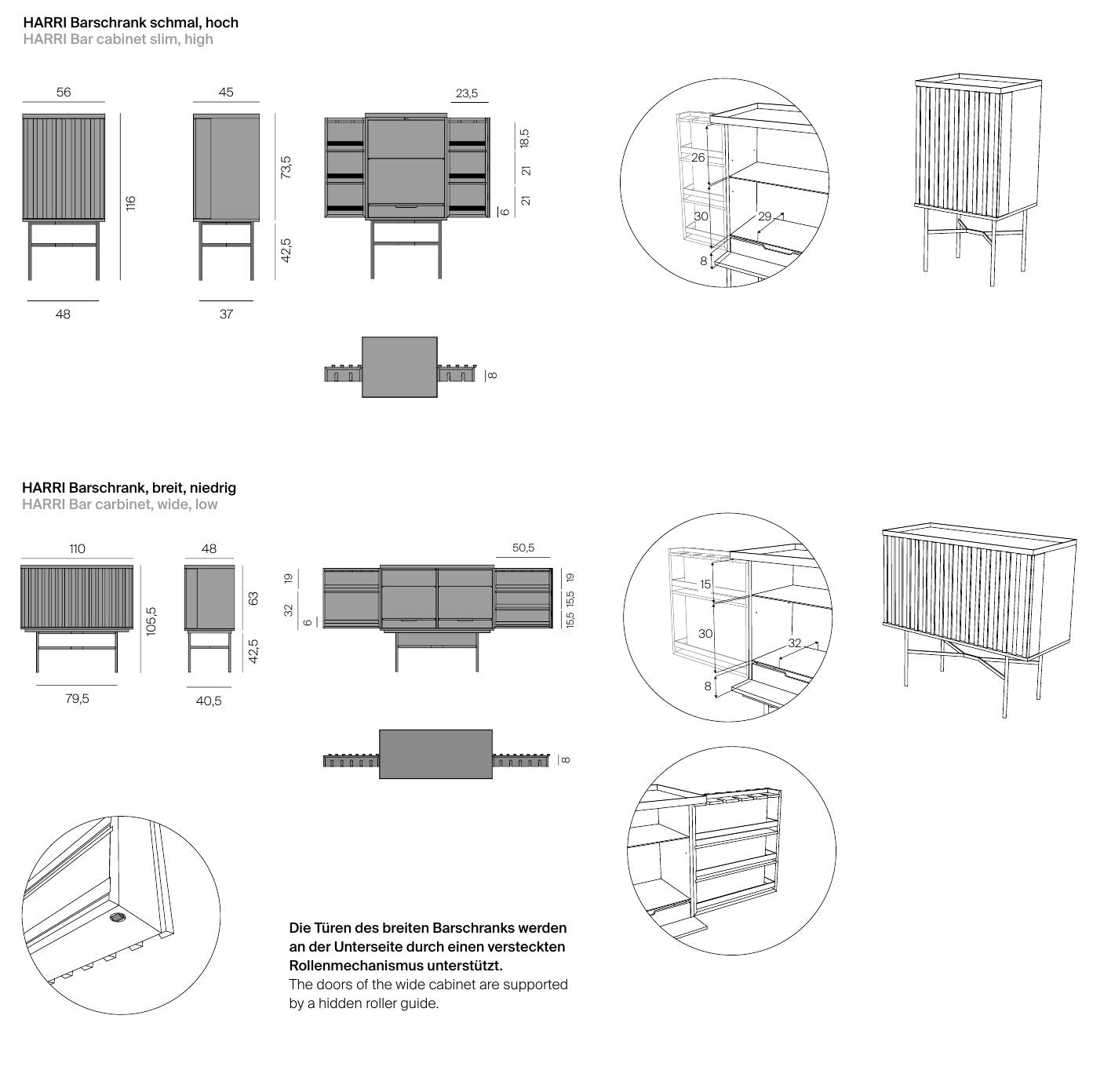 HARRI - Walnut bar cabinet with integrated lighting