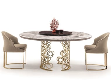 MANFRED - Round marble table with Lazy Susan by Longhi