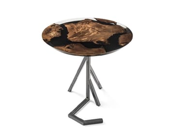 TINY EARTH - Round Kauri solid wood and resin high side table by Riva 1920