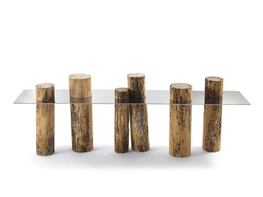 VENICE - Console table with briccola wood base and glass top by Riva 1920