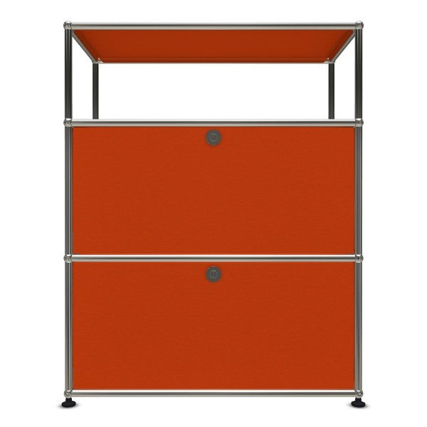 1x3 Modular Metal Highboard with 2 bottom doors [W750XD350XH(350+350+250)] by Usm #Pure Orange [RAL 2004]
