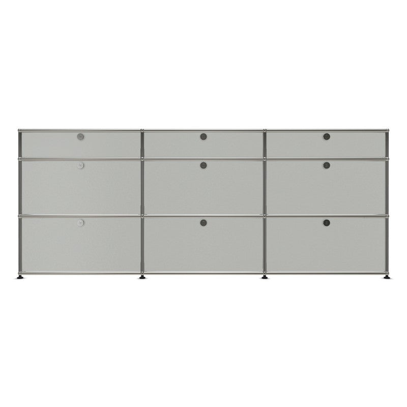 3x3 Modular Metal Sideboard with 9 doors [W(750+750+750)XD350XH(350+350+175)] by Usm #Light Gray [RAL 7035]