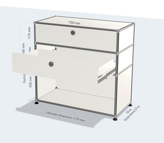 1x3 Mini Bookcase (2 drawers with metal box) [W750XD350XH(350+175+175)]
