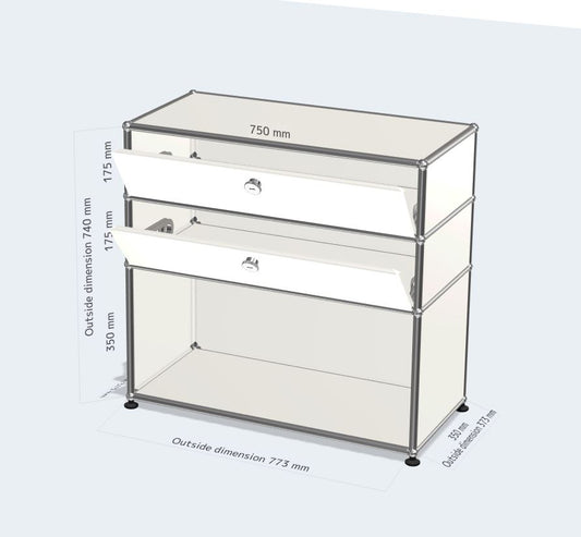 1x3 Mini Bookcase (2 drop down doors) [W750XD350XH(350+175+175)]