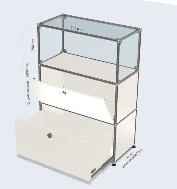 1x3 Module highboard (1 drawer & 1 drop down door & 1-1-1-1 top glass panel) [W750XD350XH(350+350+350)]