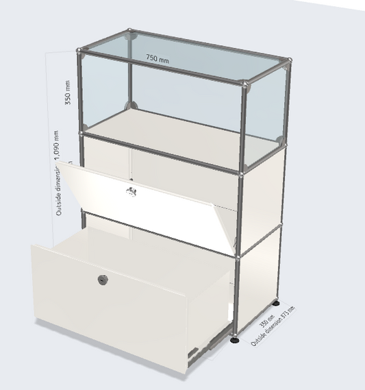 1x3 Module highboard (1 drawer & 1 drop down door & 1-1-1-1 top glass panel) [W750XD350XH(350+350+350)]