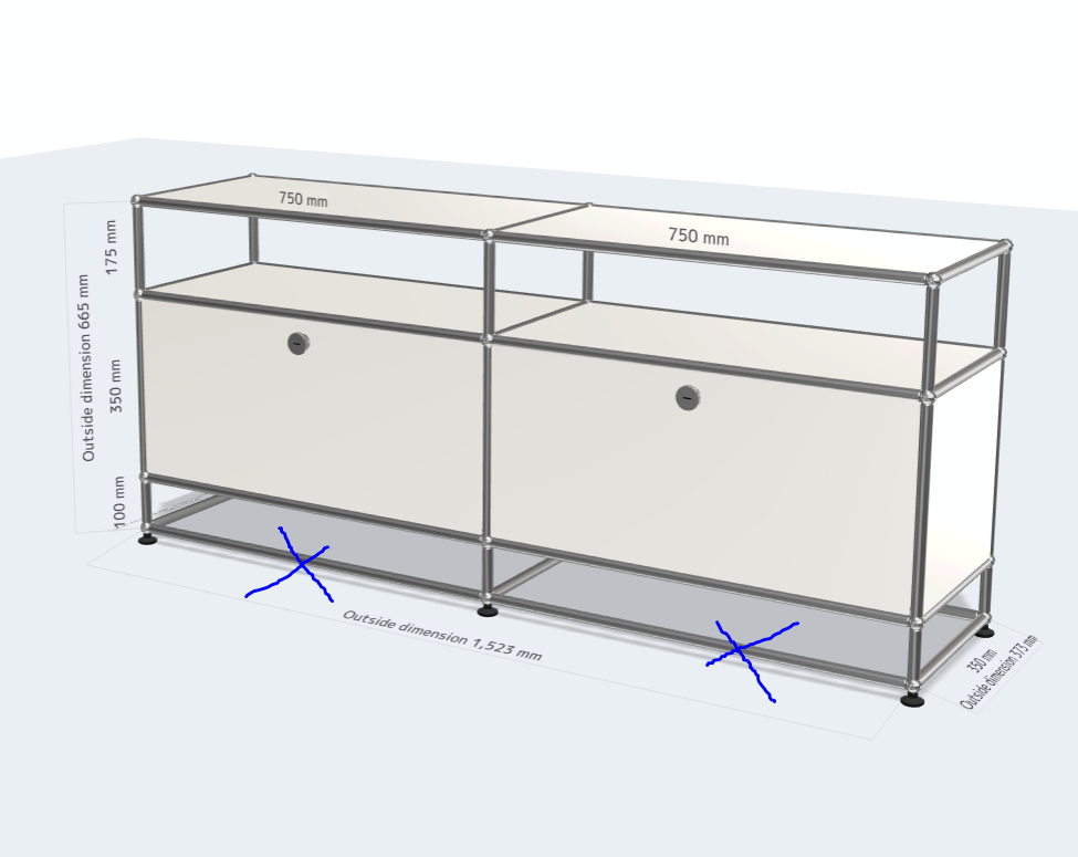 2x3 module (2 drop down doors with legs) [W(750+750)XD350XH(100+350+175)]