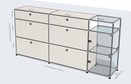 3x3 module (6 drop-down doors, 2 glass doors, 1 glass panel ) [W(750+750+395)XD350XH(350+350+175)]