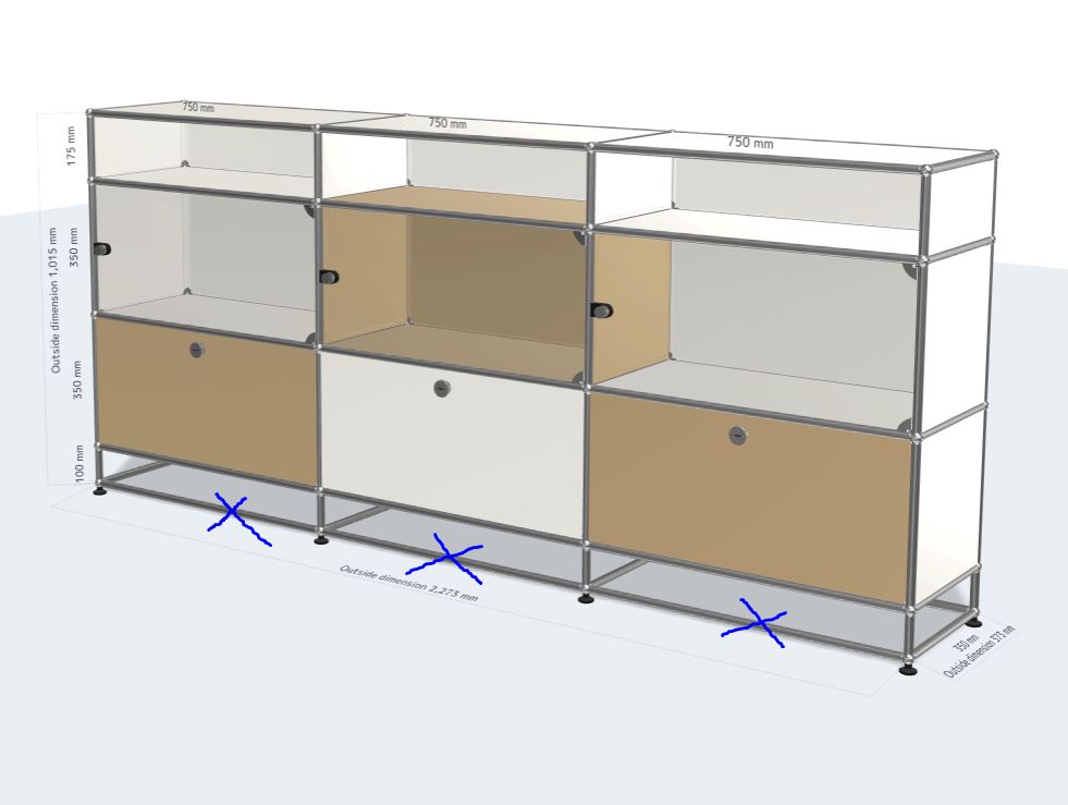 3x4 module sideboard (bottom 3 drop down & middle 3 glass doors with custom color) [W(750+750+750)XD350XH(100+350+350+175)]