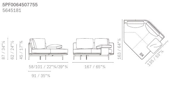 GET BACK - Sectional leather and fabric sofa - composition 1