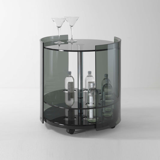 6000 TROLLEY - Round glass coffee table with castors