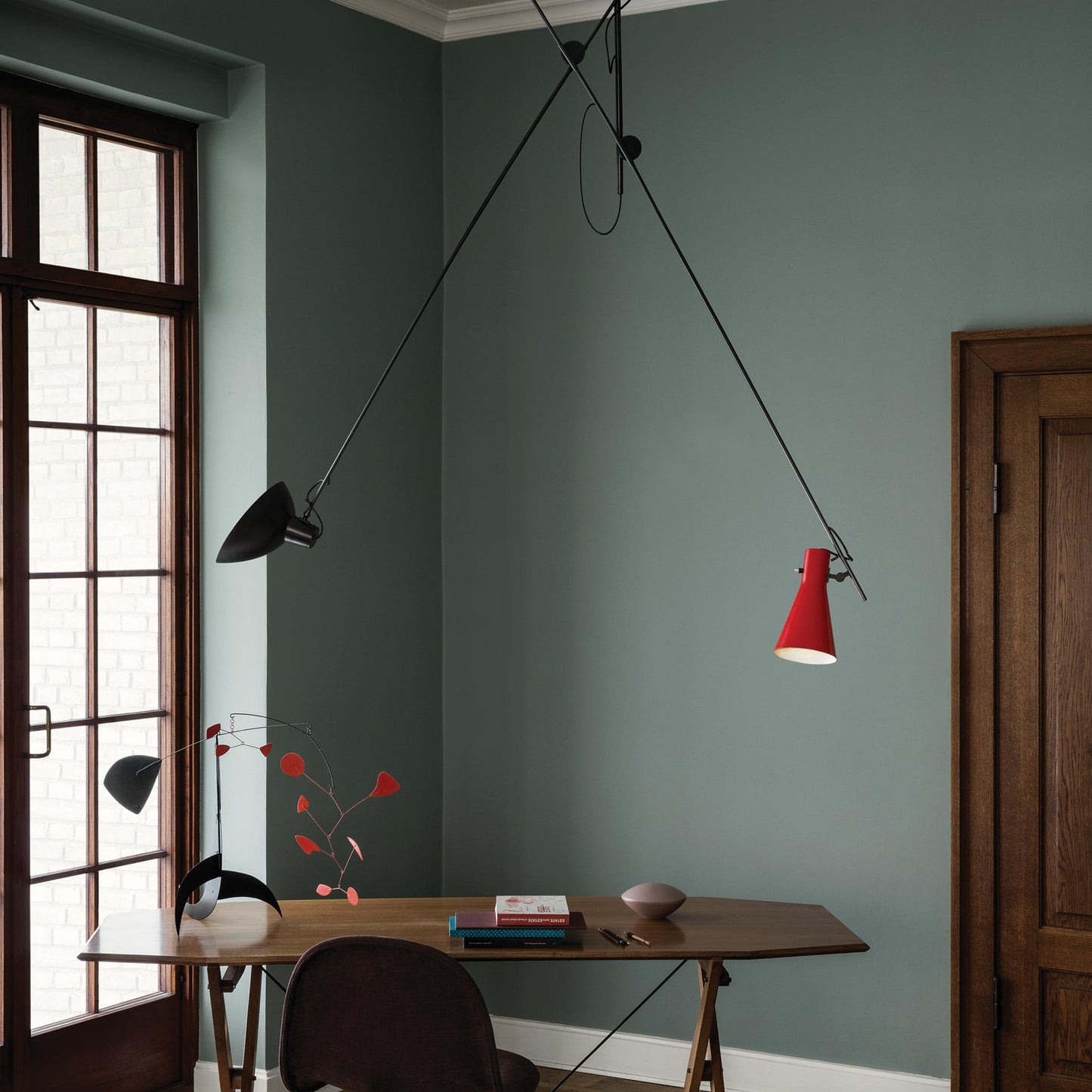 Suspension Lamp VV Cinquanta by Astep #Black Structure / Black and Red Reflectors