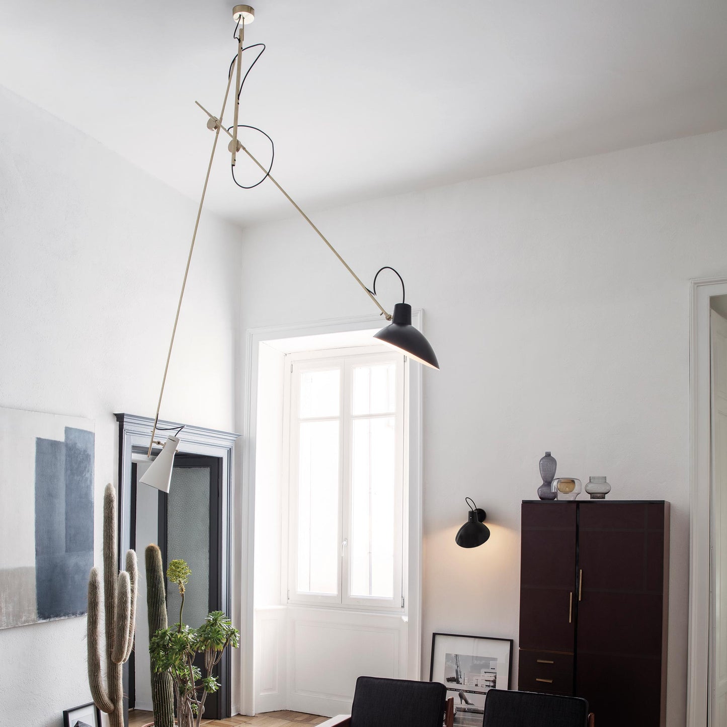 Suspension Lamp VV Cinquanta by Astep #Brass Structure / Black and White Reflectors