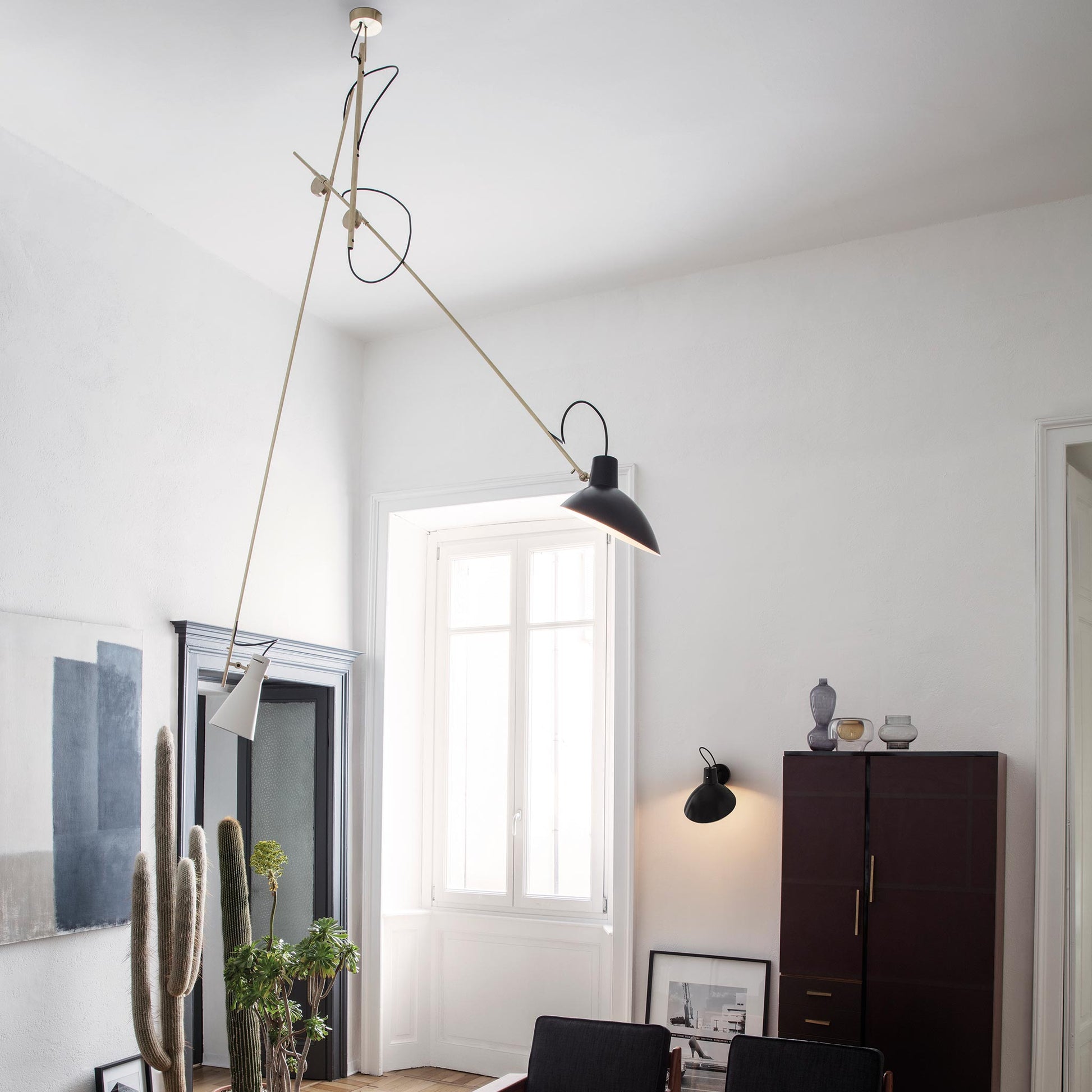 Suspension Lamp VV Cinquanta by Astep #Brass Structure / Black and White Reflectors