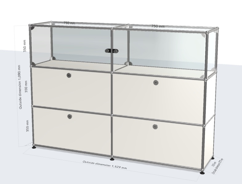 2x3 Module highboard (Top Glass panel and 2 Glass doors & Bottom 4 doors) [W(750+750)XD350XH(350+350+350)]