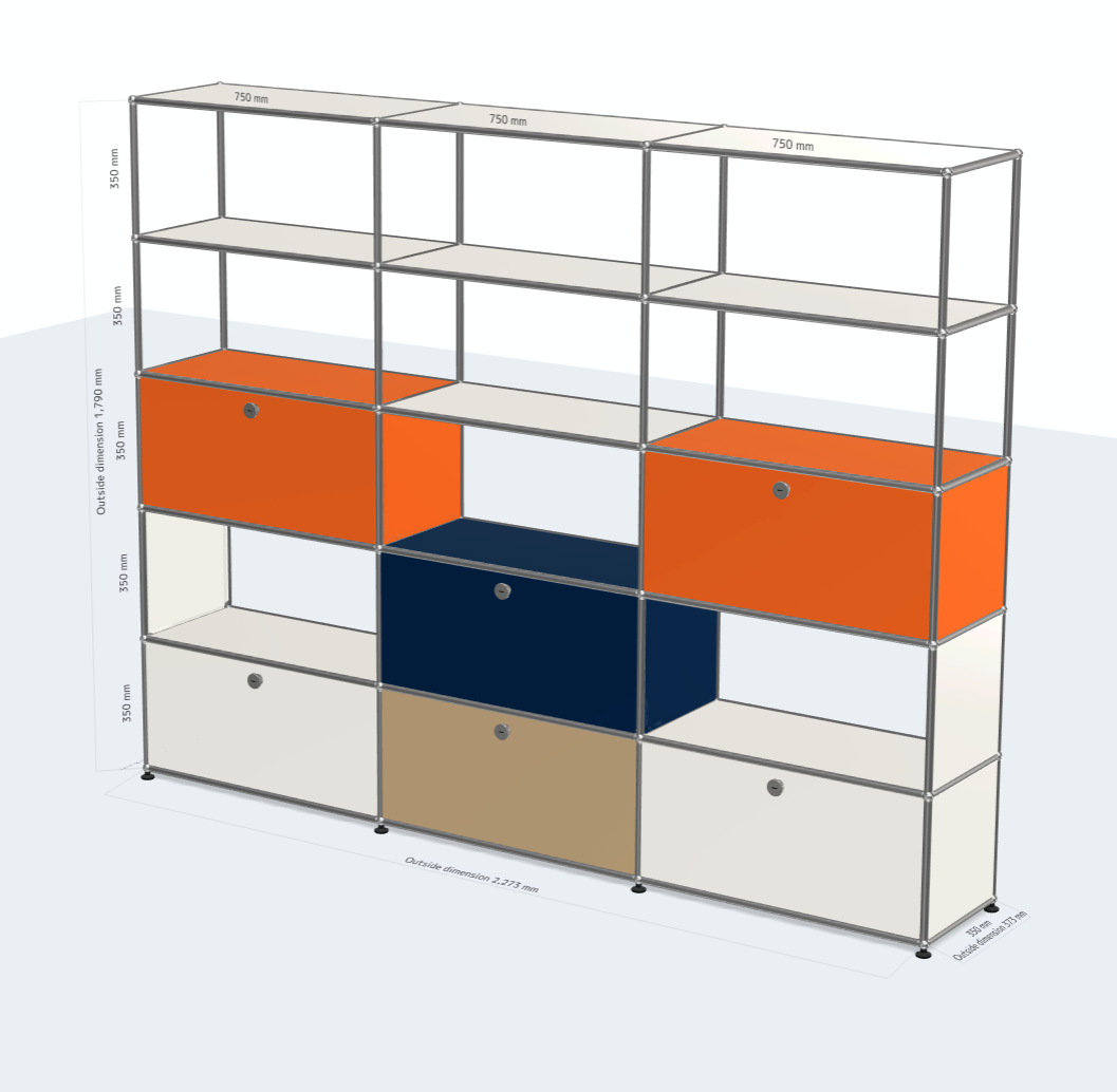 [Custom] 3x5 Module System (6 doors - open shelf in 4,5th floor) [W(750+750+750)XD350xH(350+350+350+350+350)]