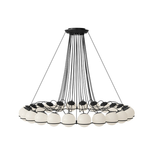 Suspension Lamp Model 2109/24/14 by Astep #24 Opaline Spheres (14cm Diameter) / Black Structure