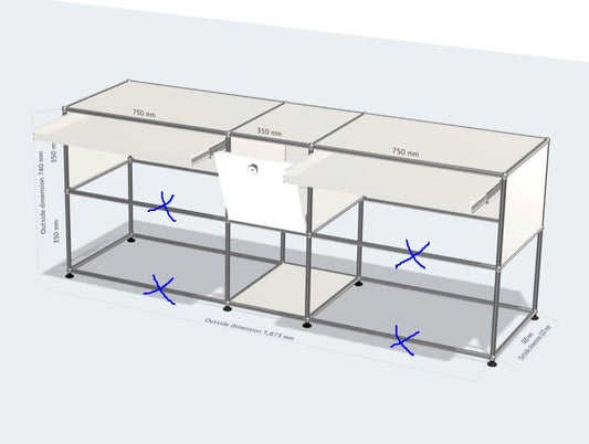 USM Haller Desk 1850 (1 drop down doors, 2 extension shelves)
