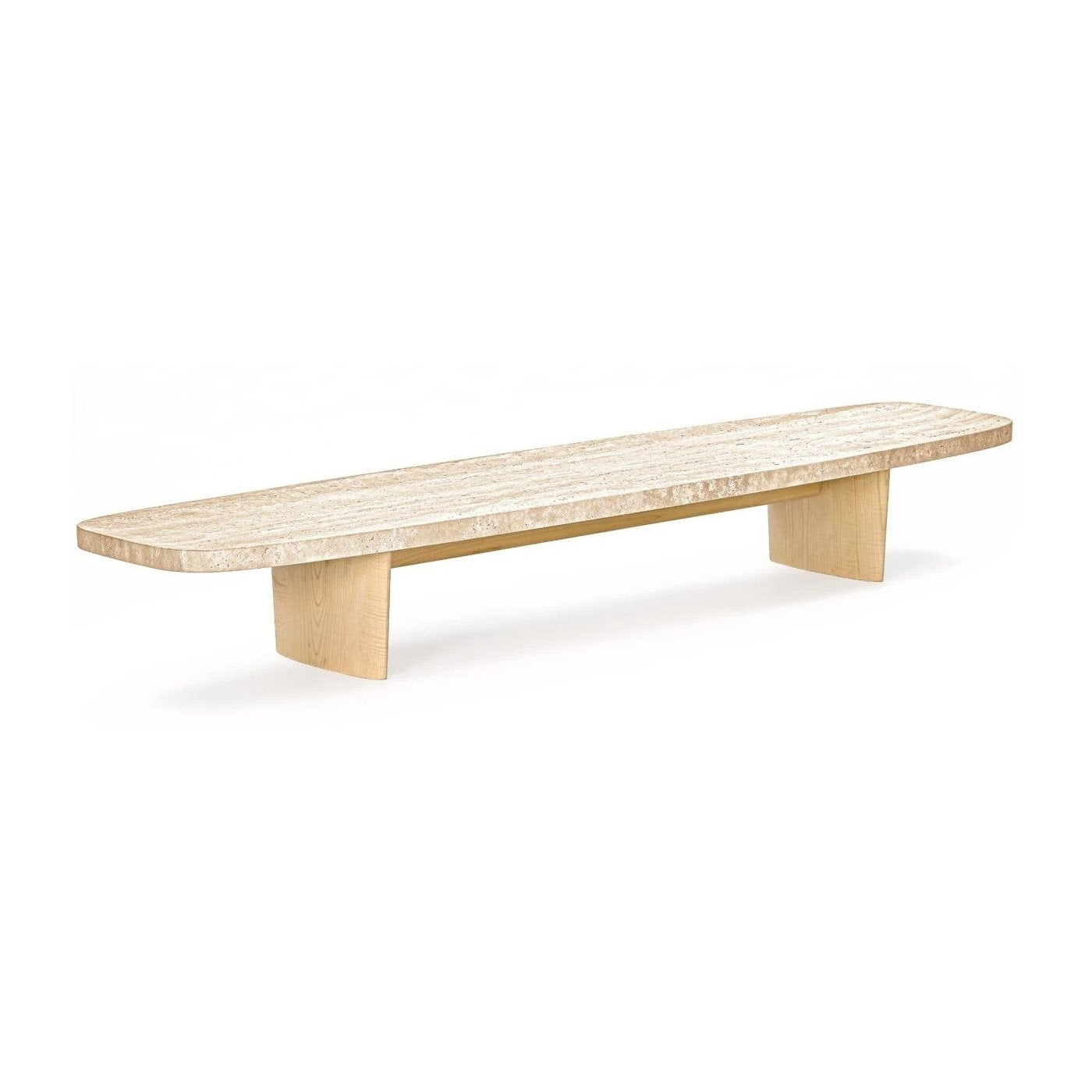 Matéria Long - Rectangular travertine and wood coffee table