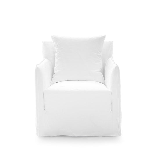 GHOST 05 - Armchair with armrests with removable cover (Upholsetery : Lino Bianco)