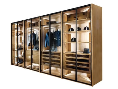 AVANT - Sectional wood and glass wardrobe - LED lighting available upon request (Dimension - H.220 & 8 Doors) (Request Info)