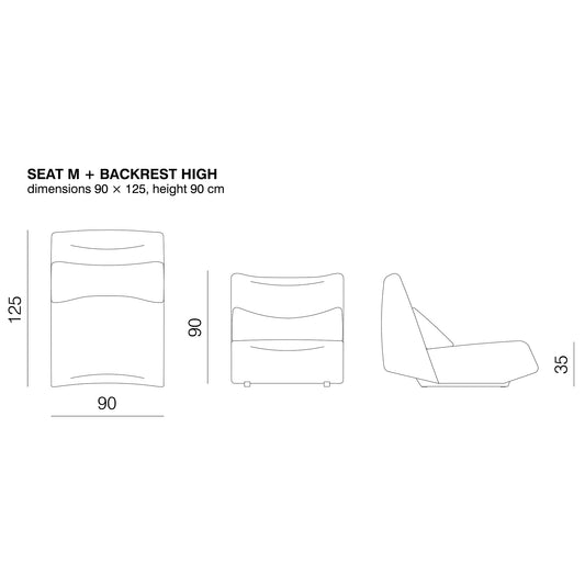 ABSENT - Modular fabric sofa (Module - Seat M + Backrest High / Upholstery Material - Category 600 | Uniform Melange)