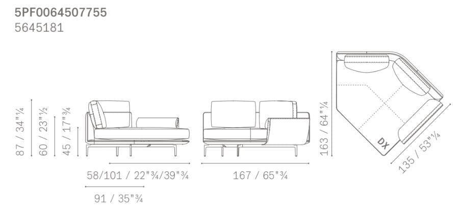 GET BACK - Sectional leather and fabric sofa - composition 1