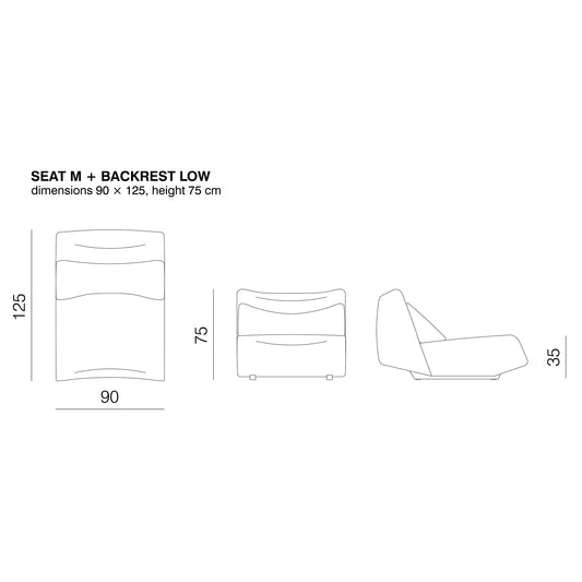 ABSENT - Modular fabric sofa (Module - Seat M + Backrest Low / Upholstery Material - Category 600 | Uniform Melange)