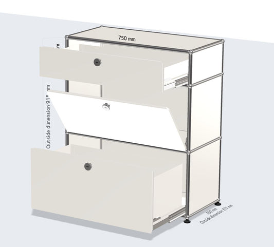 1x3 Modular Metal Highboard with 3 doors [W750XD350XH(350+350+175)]