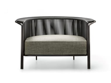 ALTON - Tanned leather and fabric armchair with armrests by Lema