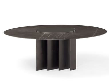 EXILIS - Round marble table with metal sheet base by Amura