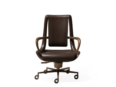 CLIP - Swivel leather executive chair with 5-spoke base with armrests by Giorgetti