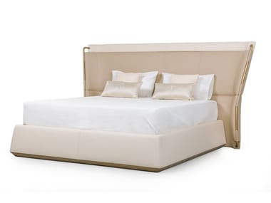 MELTING LIGHT - Upholstered leather double bed with high headboard by Turri