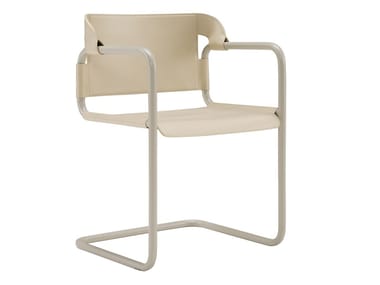 VIENNA - Cantilever tanned leather chair with armrests by Amura