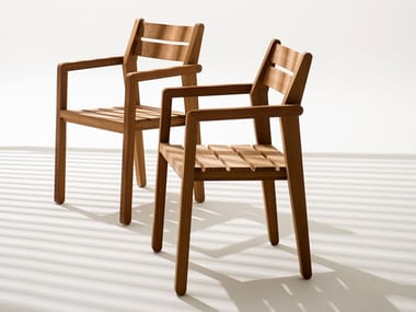ZANIA - Stackable iroko garden chair with armrests by RODA