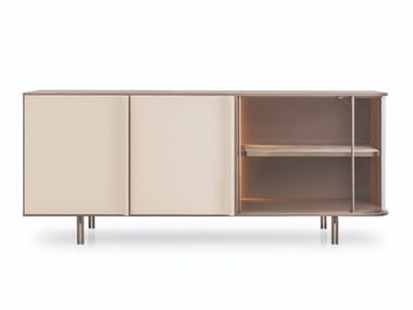 ZERO - Lacquered wooden sideboard with leather doors by Turri