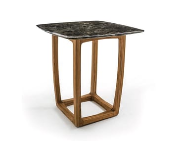 BUNGALOW BAR TABLE MARBLE - Square dining table with marble top and solid wood top by Riva 1920