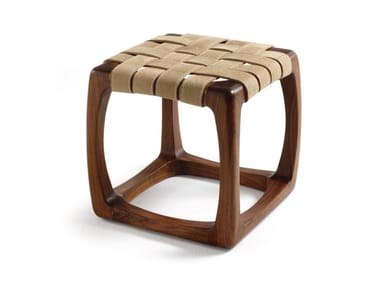 BUNGALOW STOOL - Low wooden and leather stool by Riva 1920
