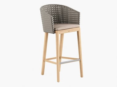 CALYPSO - Synthetic fibre and teak stool with integrated cushion by Royal Botania