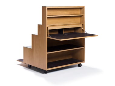 RAMPA - Oak bookcase with casters with secretary desk by Karakter