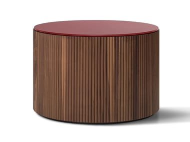 DRUM - Round solid walnut coffee table with back painted glass top by Lema