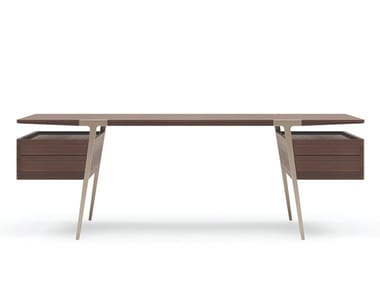 DOMUS - Rectangular wooden office desk with drawers by Turri