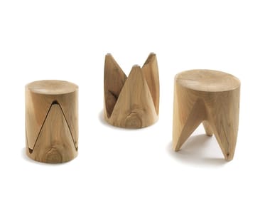 J+I ZIG+ZAG - Low stackable solid cedar wood stool by Riva 1920