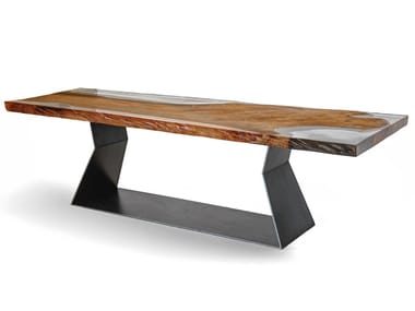 KAURI BEDROCK - Rectangular table with Kauri solid wood and iron base by Riva 1920
