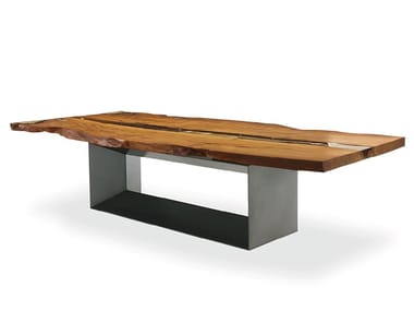 KAURI CUBE - Rectangular table with Kuari solid wood and iron base by Riva 1920