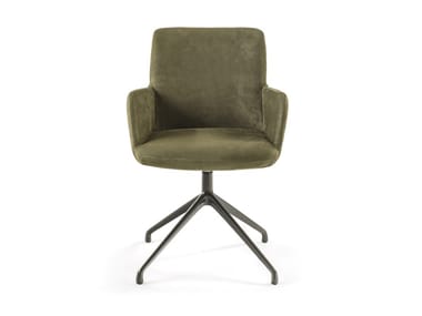 SOFT ARM - Swivel trestle-based leather chair with armrests by Riva 1920